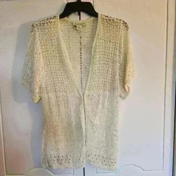 White House Black Market Linen Cardigan Cut Out Knit Cardigan Sweater - Picture 4 of 6